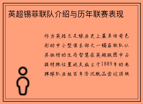 英超锡菲联队介绍与历年联赛表现